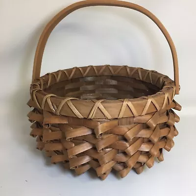 Vintage PORCUPINE Curl Weave Basket Rustic Farmhouse Handle • $26