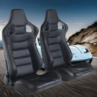 $302.99 • Buy Universal Racing Seats With Adjustable Seat PU Leather Recline 2 Slider Black 