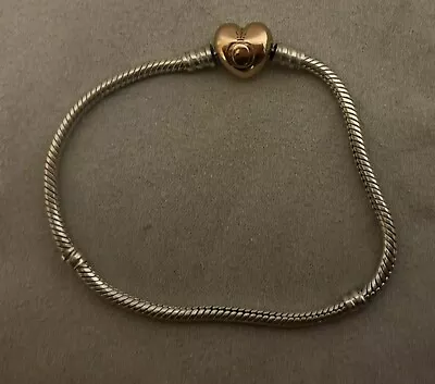 Pandora Moments Heart Clasp ROSE GOLD HEART SILVER Charm Bracelet Originally £70 • £35