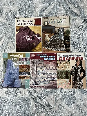 Afghan Crochet Patterns Lot Of 5. Monk Cloth Lacy Granny Birthstone Afghans • $19.99