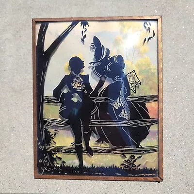 Vintage Silhouette Bubble Convex Glass Courting Couple Lady Gentleman 5 X4  • $14