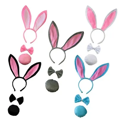 Easter Dress Up Furry Rabbit Ears Hair Hoop Bow-tie Tail Set For Halloween • £5.46