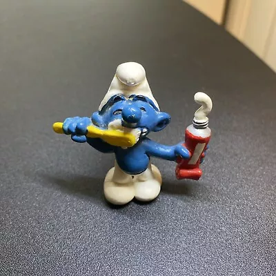 Vintage Smurf Brushing Teeth PVC Figure Peyo Schleich 1979 Smurfs Figurine • $4.50