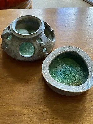 Dun Caoin Studio Pottery Chaoin Ireland Pottery Aqua Crackle Glass X2 Vintage • £25