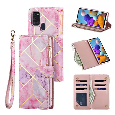 For Samsung A12 A21s S20 FE S21 Leather Flip Card Zipper Wallet Phone Case Cover • £8.95