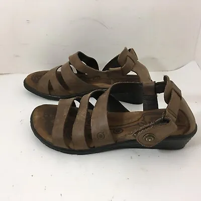 Born Strappy Sandals Women's Size 6.5 Brown Leather Feel Strap Close Cushioned • $8.96