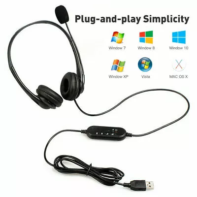 £9.69 • Buy USB Headphones With Microphone Noise Cancelling Headset For Skype Laptop NEW LOT