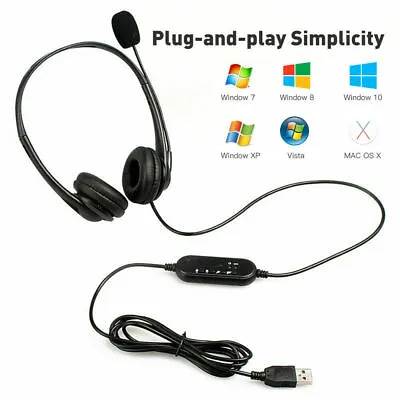 £9.49 • Buy USB Headphones With Microphone Noise Cancelling Headset For Skype Laptop NEW