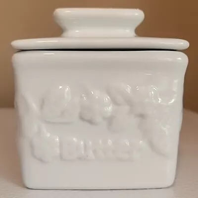 Classic White Square Floral Ceramic Butter Bell Crock Keeper  • $9.99