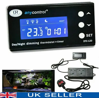 New Digital Reptile Thermostat Day & Night Dimming+Timer Aquarium Heat Tool New • £31.49