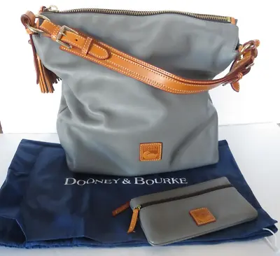 Dooney Bourke Hobo Shoulder Bag Purse Wallet Gray Leather  McKenzie  Tassels NEW • £180.82