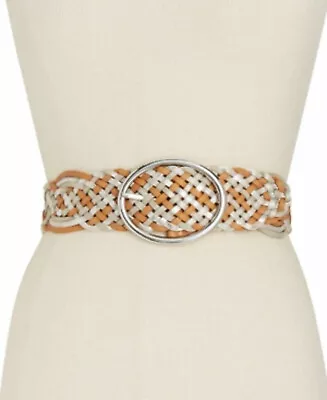 INC International Concepts Womens Metallic Woven Belt - Cognac / Silver ~ XL • $11.48