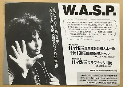 LAST! $0 Ship! W.A.S.P. Japan PROMO Flyer MINI Poster 1992 Tour MORE Listed WASP • $44.95