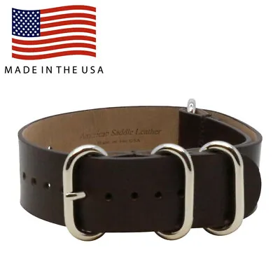 18mm Brown Genuine Saddle Leather Military Style Watch Strap MADE IN USA FBA-O • $16.95