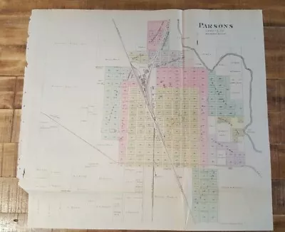 Antique Colored MAP - PARSONS - LABETTE COUNTY KANSAS - 1887 KANSAS ATLAS • $250