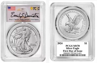  2024 $1 American Silver Eagle Pcgs Ms70 First Day Of Issue Damstra Signed Label • $195