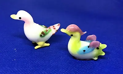 2 Miniature Hand Blown Fancy Ducks Glass Solid Figurines • $10.25