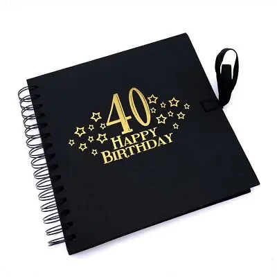 40th Birthday Black Scrapbook Guest Book Or Photo Album With Gold • £14.99