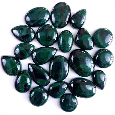 21Pcs 455Cts Malachite Back Unpolished Cabochon Gemstone Lot 22x17 15x9 #9331 • $11.89