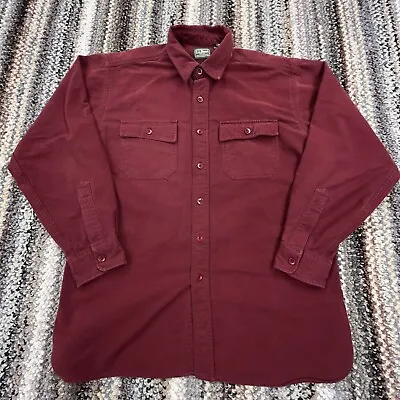 $27.91 • Buy Vintage LL Bean Shirt Men Large Maroon Chamois Button Up Thick Heavy Cloth *