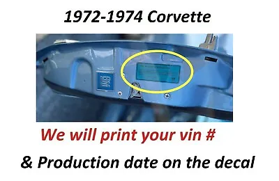 72-74 Corvette Vin Decal GM Door Jamb Decal YOUR VIN # REAS LISTING DESCRIPTION  • $29.95