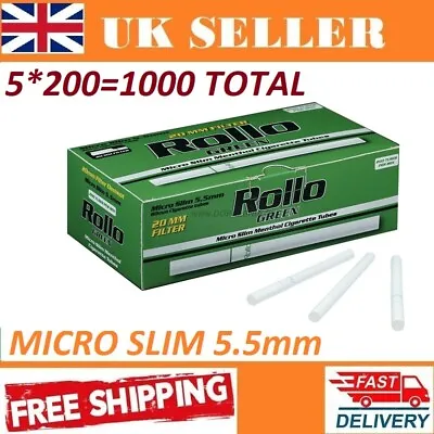£19.99 • Buy 5*200=1000 ROLLO GREEN MICRO SLIM 5.5mm EMPTY CIGARETTE TUBES NEW PRODUCT ! ! !