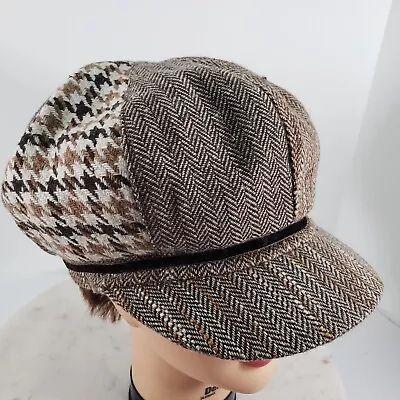 Cappelli Straworld Hat Cabbie Cap Patchwork Women's Wool Brown OS Stretch • $18.99