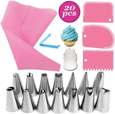 £8.40 • Buy 20-Piece Cake Decorating Kit With Silicone Pastry Bag, 14 Piping Tips, 1 Coupler