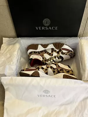 $1075 New Versace Squalo Leather-Trimmed Pony Hair Mesh Sneakers US10.5 EU43.5 • $103.50