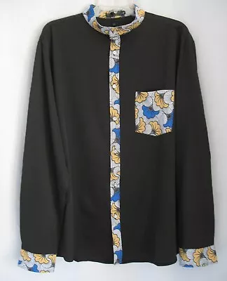 LucMatton NWT Black Artsy Trim Nehru Band Collar Shirt Men's XL • $19.99