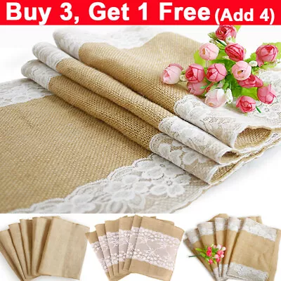 Time To Sparkle30x275cm Hessian Table Runners Lace Natural Burlap Rustic Wedding • £6.79