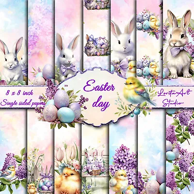 Easter Day Easter Paper Pads Easter Bunnies  Lilac Flowers Scrapbook Papers • £8.99