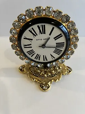 Vintage OTTO GRUN Gold Tone Metal & Rhinestones Vanity Clock For Repair/Parts • $32.99