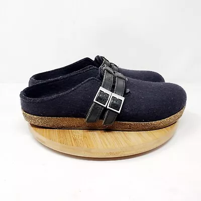 Haflinger Wool Slipper Womens 39 Black Haley Straps Buckle Slip On Clog Shoe • $29.95