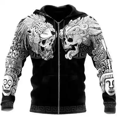 Mexican Aztec Skull Tatoo 3D HOODIE Halloween Gift Best Price Christmas Gift • $32.98