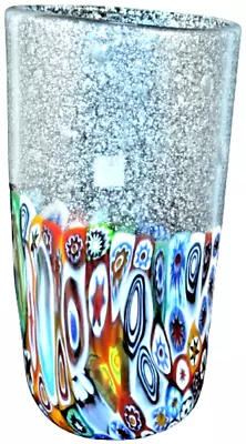 MURANO Art Glass Vase Clear Murrine Silver Dust Bubbles Gambaro & Poggi New • $260.99