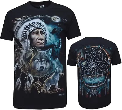 Wolf Native American Red Indian Biker 100%Cotton T - Shirt Front & Back Print  • £10.99