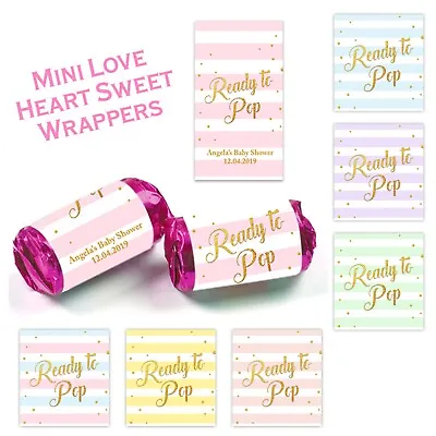 Personalised Baby Shower Mini Love Heart Sticker Wrappers Party Favour Boy Girl  • £2.99