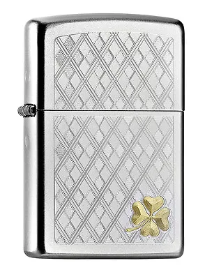 ZIPPO NEW MODEL 2016 !! LUCK  CLOVER  SATIN CHR. LIGHTER / 60000987 *NEW In BOX* • $96.89