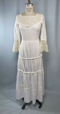 Vintage Dress MEDIUM 6/8 PEGGY BARKER 70's Long Maxi Boho Cottage Wedding • $49