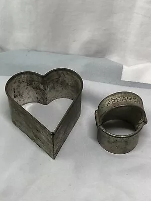 Vintage Kreamer Round Cookie Biscuit Cutter Small 2  &  A 3  Heart Cookie Cutter • $7.89