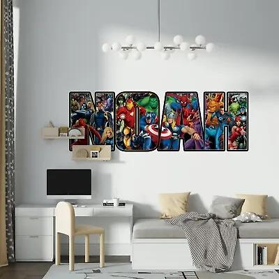 Marvel Superheroes Personalized Custom Name Wall Sticker Decal Spiderman Mural • £21.12