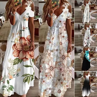 Ladies Boho Beach Sundress Womens Holiday Maxi Cami Boho Floral Print Long Dress • $22.99