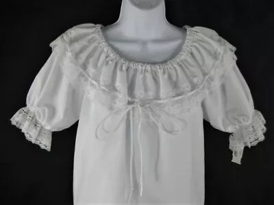 $22.99 • Buy Square Dance Blouse Petite White Black MALCO MODES 125 Short Sleeve Lace NEW