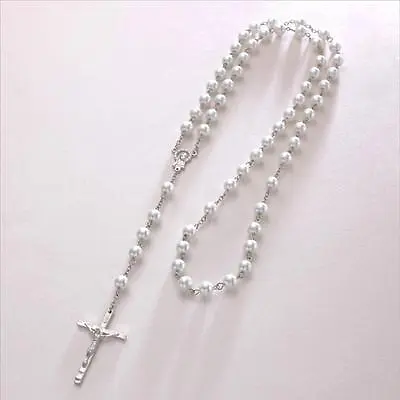 £6.99 • Buy White Pearl Rosary With Gift Pouch & Card First Holy Communion Confirmation Gift