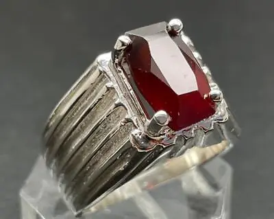 4.77 Ct Hessonite Garnet .925 Sterling Silver Mens Heavy Deco Ring Sz 9 13+grams • $84