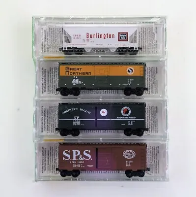 Micro-Trains 20226-2 N Scale 4 Pack 'Fallen Flags' - CB&Q GN SP&S NP • $78.80