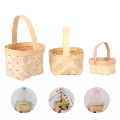  3 Pcs Wooden Play House Hand Basket Child Mini Woven Baskets Wicker Holder • £7.38