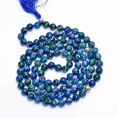 108 Japa Mala Azurite Malachite Gemstone Prayer Healing Yoga Beads Long Necklace • $29.99