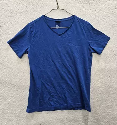 H&M Basic Shirt Men Medium Blue Cotton Short Sleeve V Neck Regular Fit Tee Shirt • $12.50